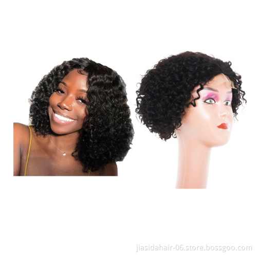 Wholesale Bob Closure Summer Wigs Natural Black Short Curly Brazilian T part Raw Virgin Hair Pixie Cut Lace Front Wigs